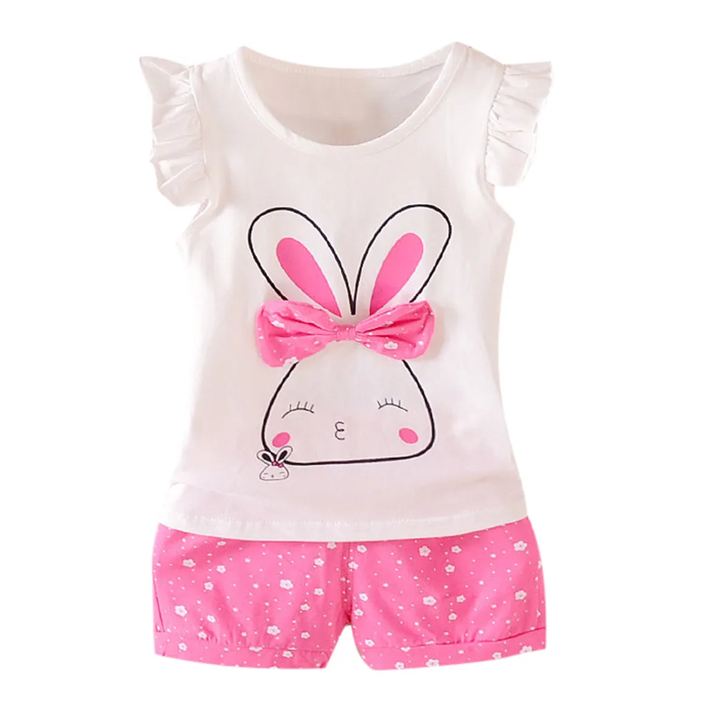 Футболка с бантом и принтом кролика + шорты в горошек комплект из двух предметов
