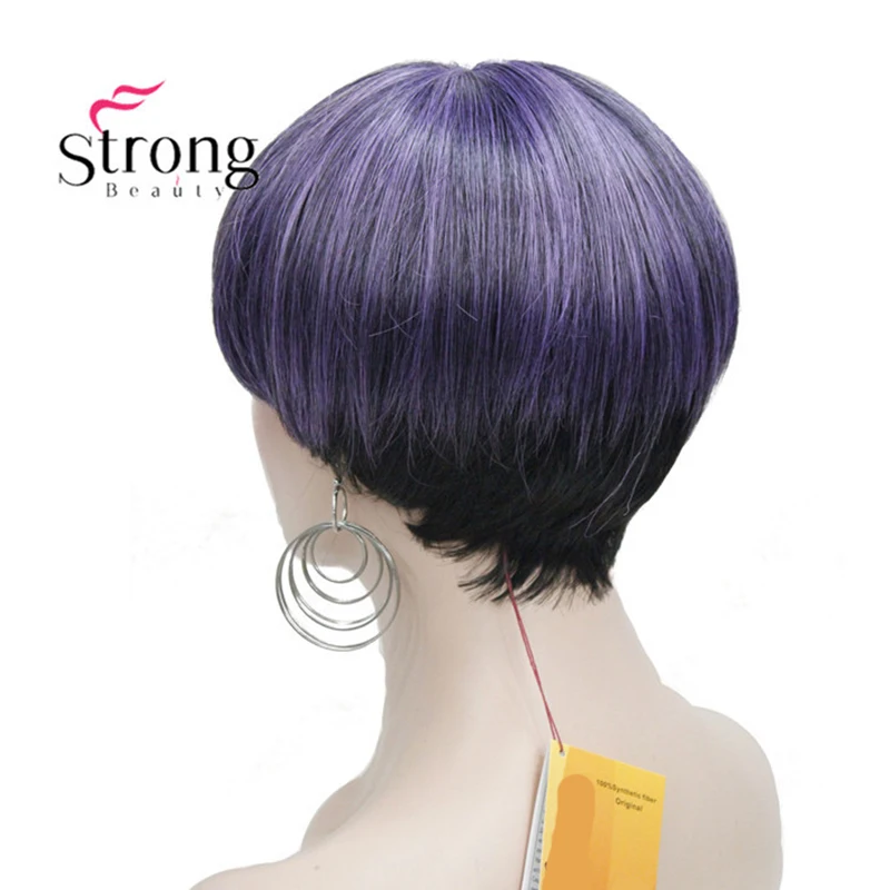 StrongBeauty короткий прямой фиолетовый выделенный боб с челкой синтетический парик выбор цвета