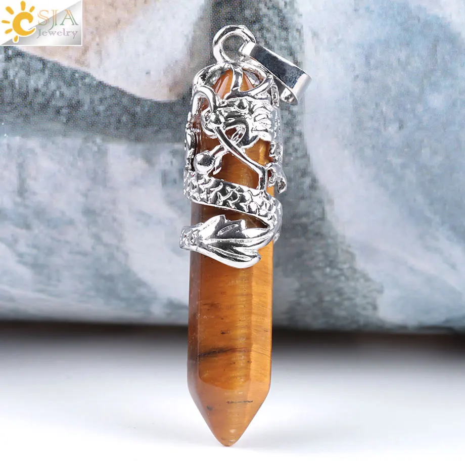 CSJA миф Дракон обернутый Топ Ожерелья Подвески натуральный драгоценный камень