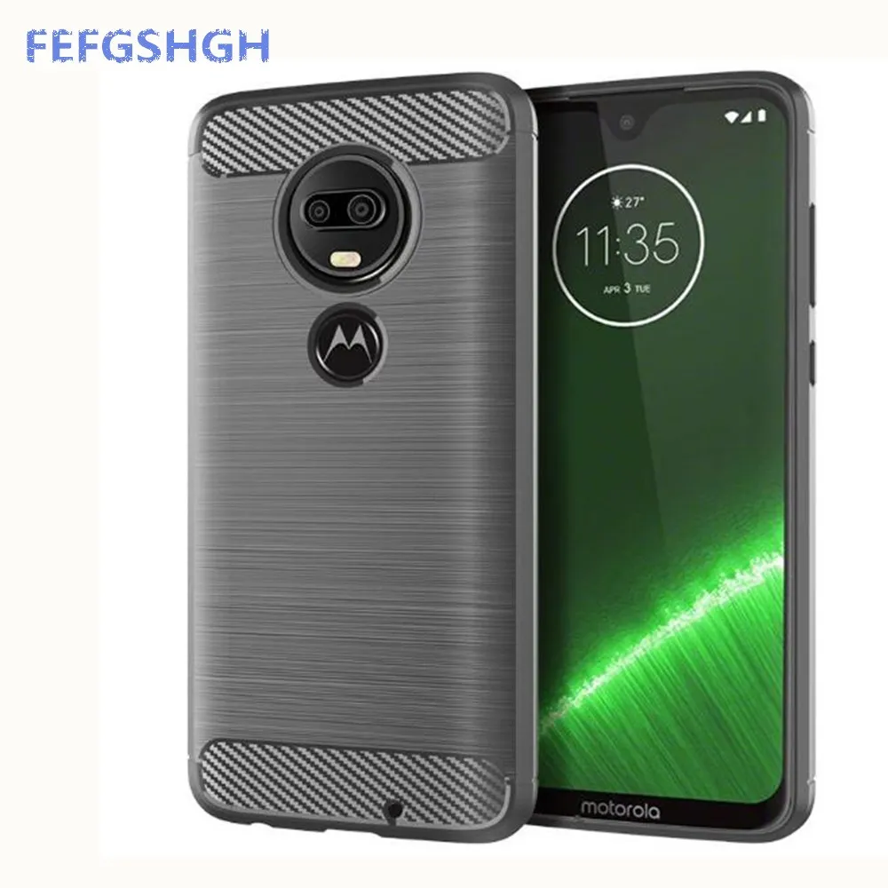 Чехол из углеродного волокна для Motorola Moto G7 Plus резиновый силиконовый чехол