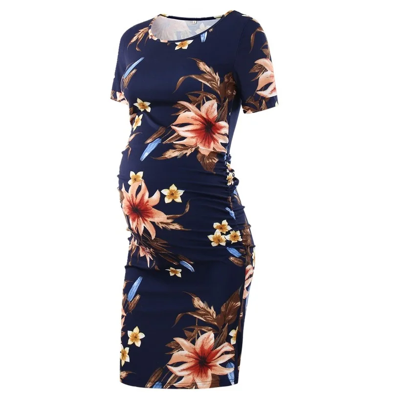 1pcs as pic Комплект из 3 предметов, женское платье для беременных, Повседневное платье с короткими рукавами и рюшами, Платье До Колена, мягкое платье для беременных, Одежда для беременных - Цвет: 1pcs as pic