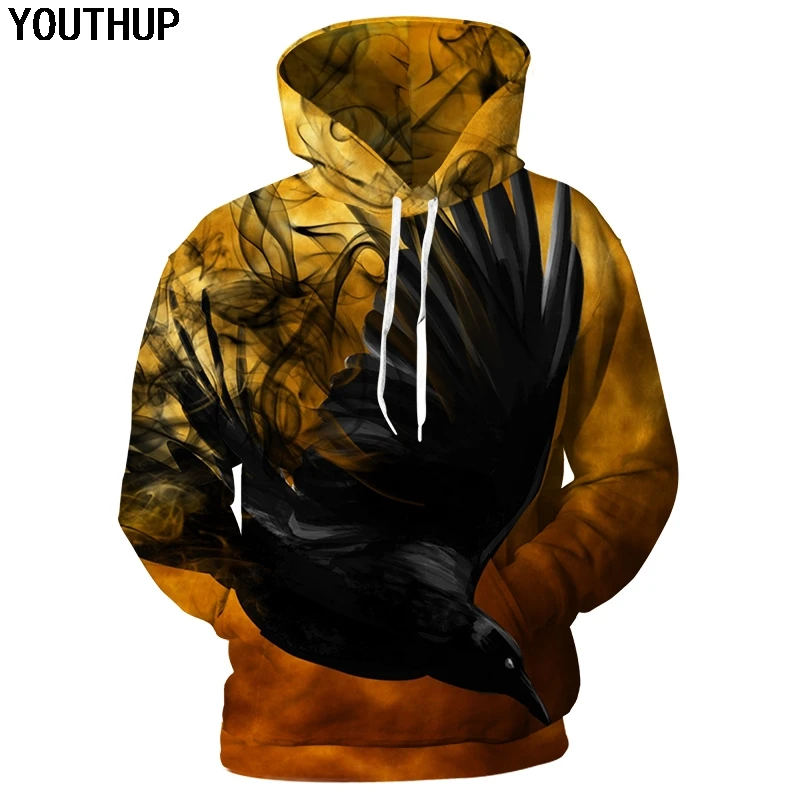 YOUTHUP 2020 осенние 3D толстовки мужские забавные с капюшоном длинным рукавом принтом