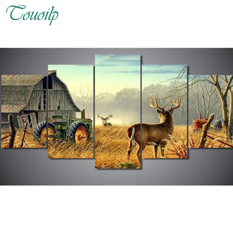 

Tractor 5pcs/set full diamond embroidery deer Diamond mosaic diy 5d diamond painting cross stitch diamond sets home decorative
