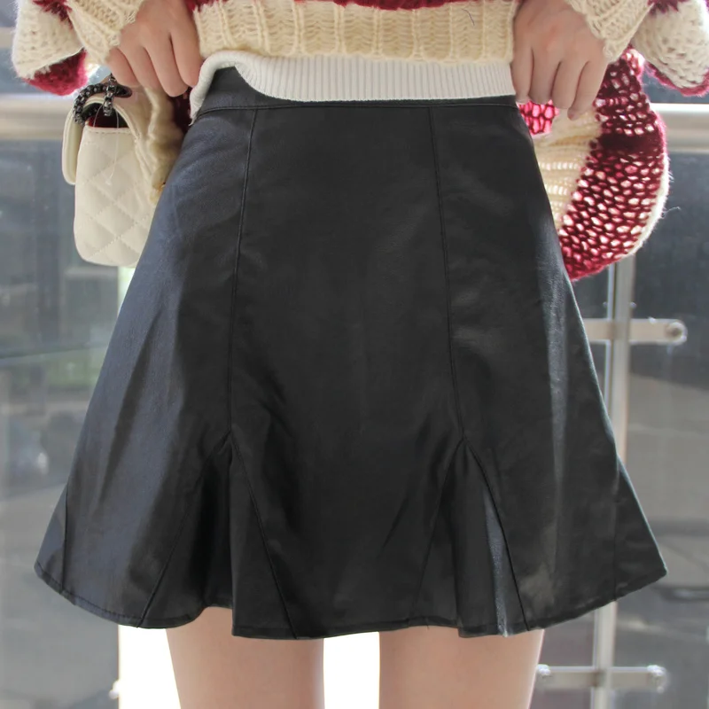 

Индивидуальная горячая Распродажа осенне-зимняя короткая юбка из искусственной кожи черная/винно-красная/хаки мини-юбка из искусственной ...