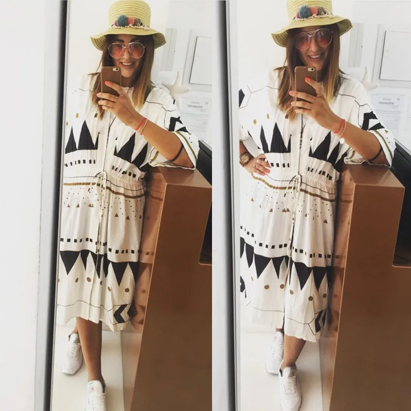 Кафтан Пляжная накидка длинное женское кимоно с принтом пляжные женские накидки