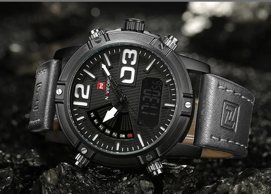 NAVIFORCE мужские модные спортивные часы, мужские кварцевые аналоговые часы с датой, мужские кожаные военные водонепроницаемые часы, Relogio Masculino