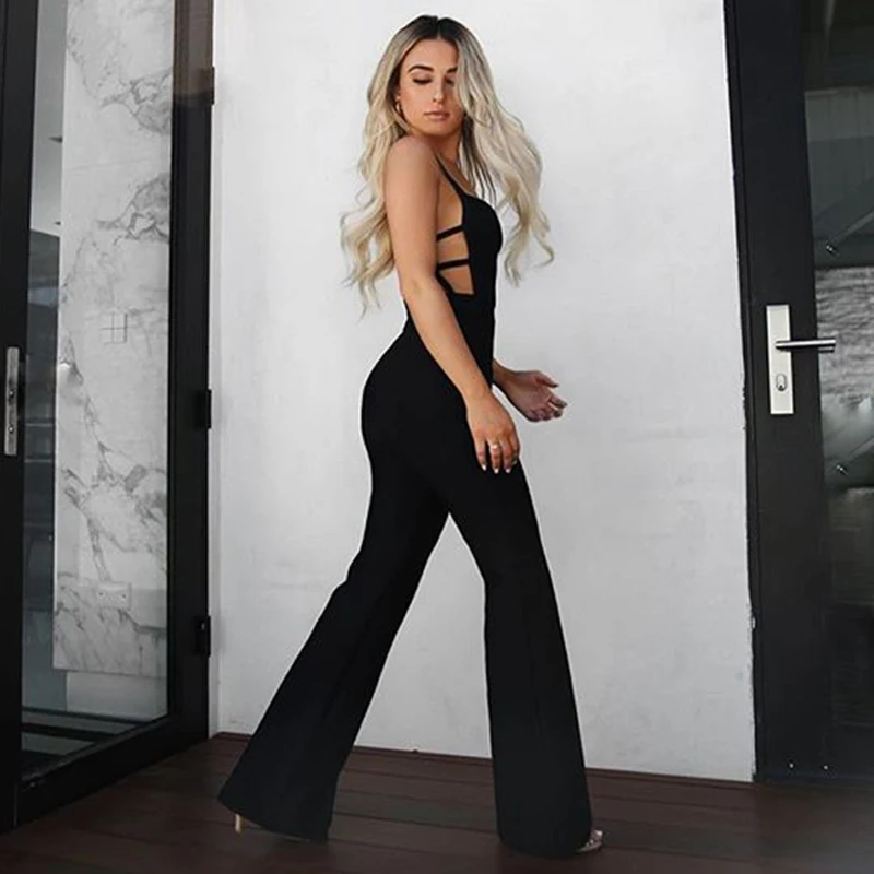 INDRESSME Women Full Length Bandage Jumpsuits Sexy Spaghetti Strap Hollow Out Backless Sheath Club Party Jumpsuit Vestidos 2019 | Женская