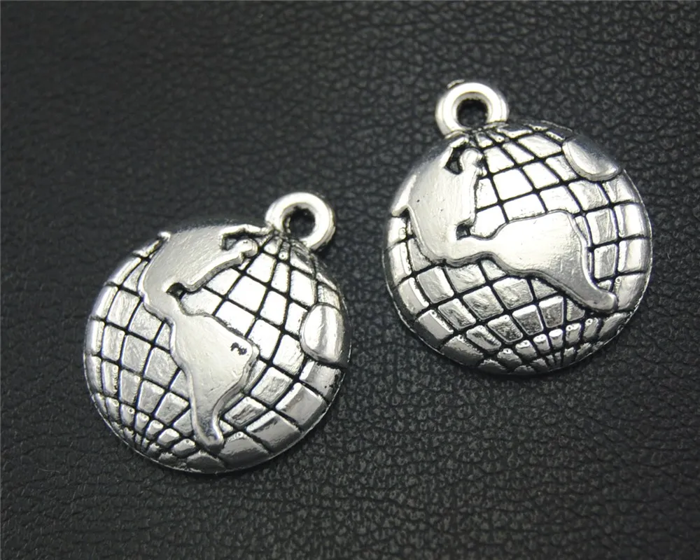 silver 8 шт антикварные серебряные/Бронзовые глобусы мира Шарм, изготовление украшений DIY ручной работы ремесло A1768/A2281 - Окраска металла: silver