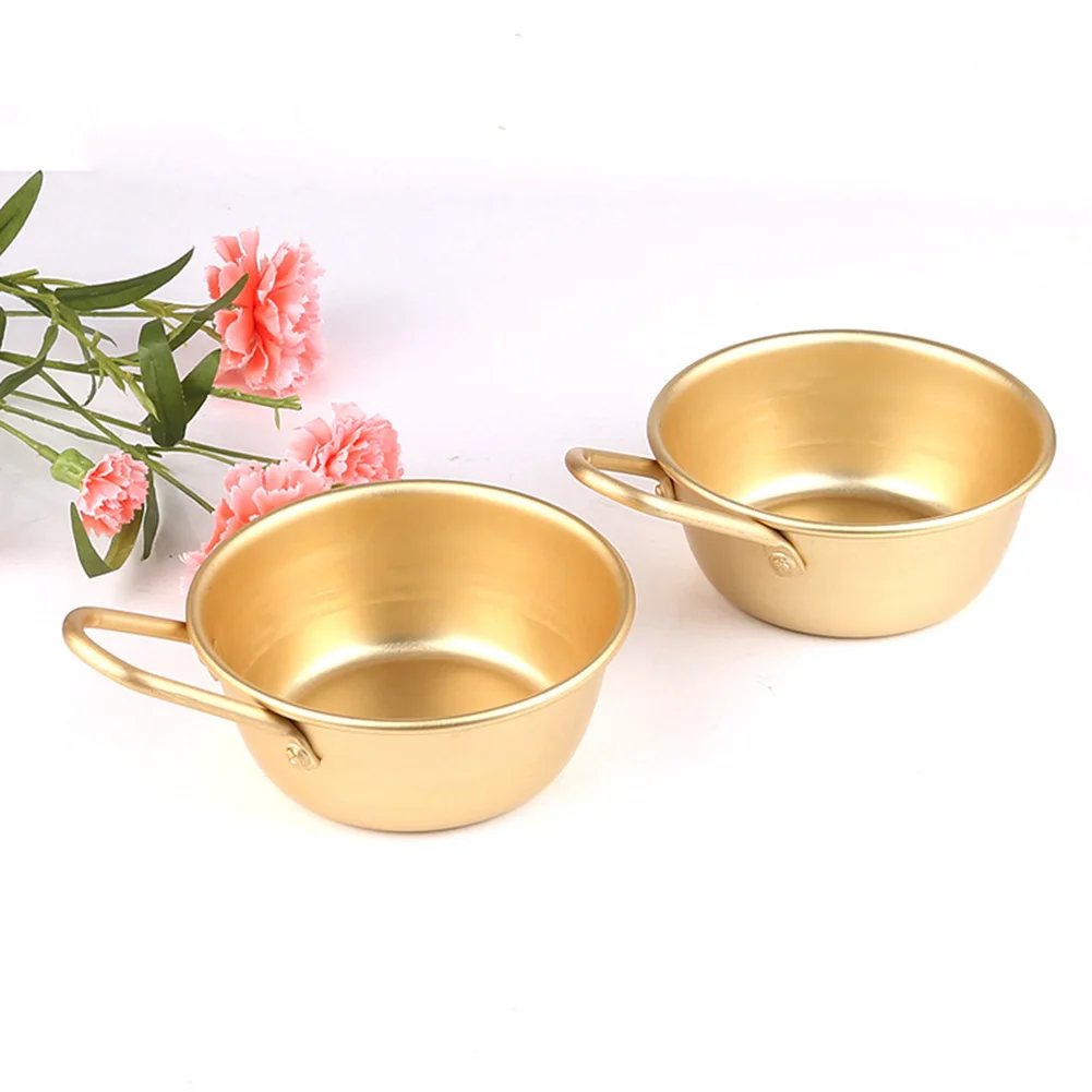 

1Pc Gold Color Korean Traditional Aluminum Round Rice Bowl Wine Cup with Handle for Makgeolli Korean Wine Cup