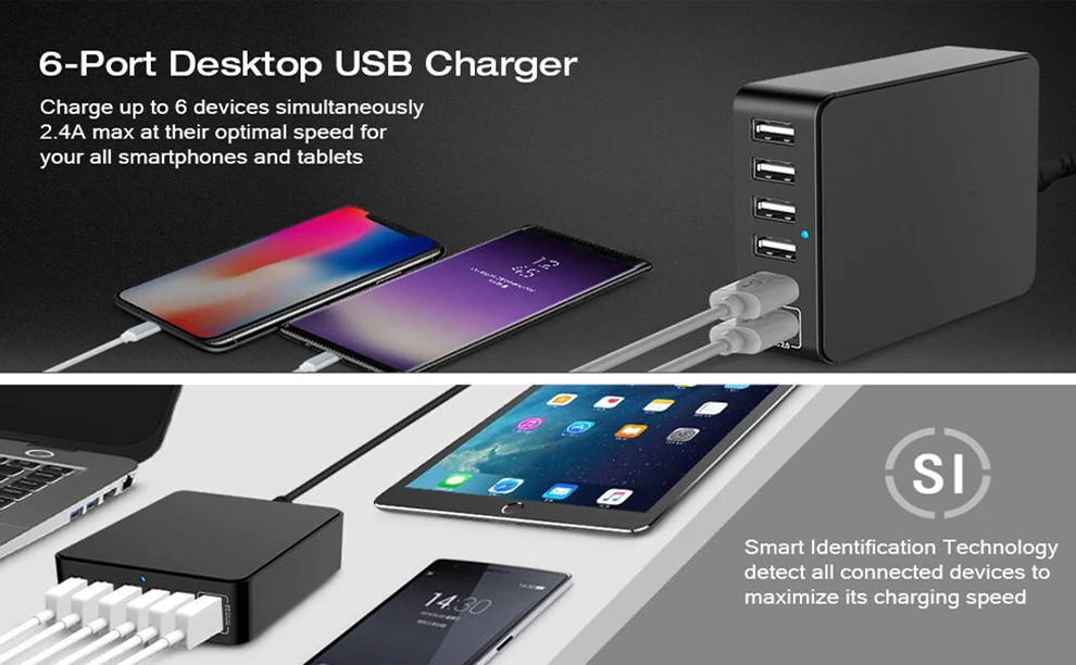 SeenDa QC2.0 быстрый USB Зарядное устройство 35 Вт 6-Порты зарядка через usb станция для быстрой зарядки USB для телефона Зарядное устройство для iPhone samsung LG Xiaomi штепсельная вилка стандарта США