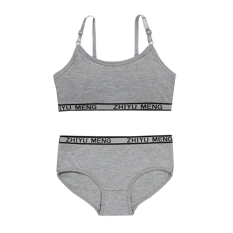 Young Girls bra And Panties Sets Cotton Teenagers Girls Lingerie+ Free Size Underwear Kids Puberty Training Bra Vest Panties 14Y