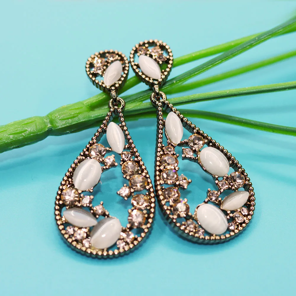 Парабола Винтаж Teardrop Полый Опал Кулон Серьги Стержня Tungsten Цвет Ювелирные Изделия