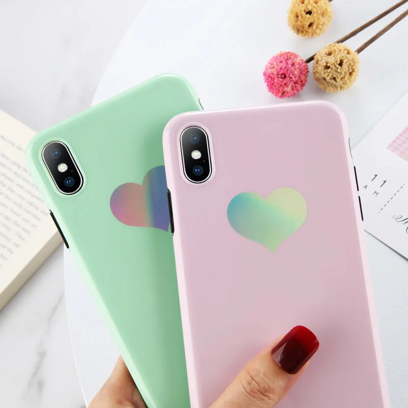 Lovebay Love Heart Laser чехол для телефона iPhone X XS XR Xs Max карамельный цвет мягкий IMD простой 6