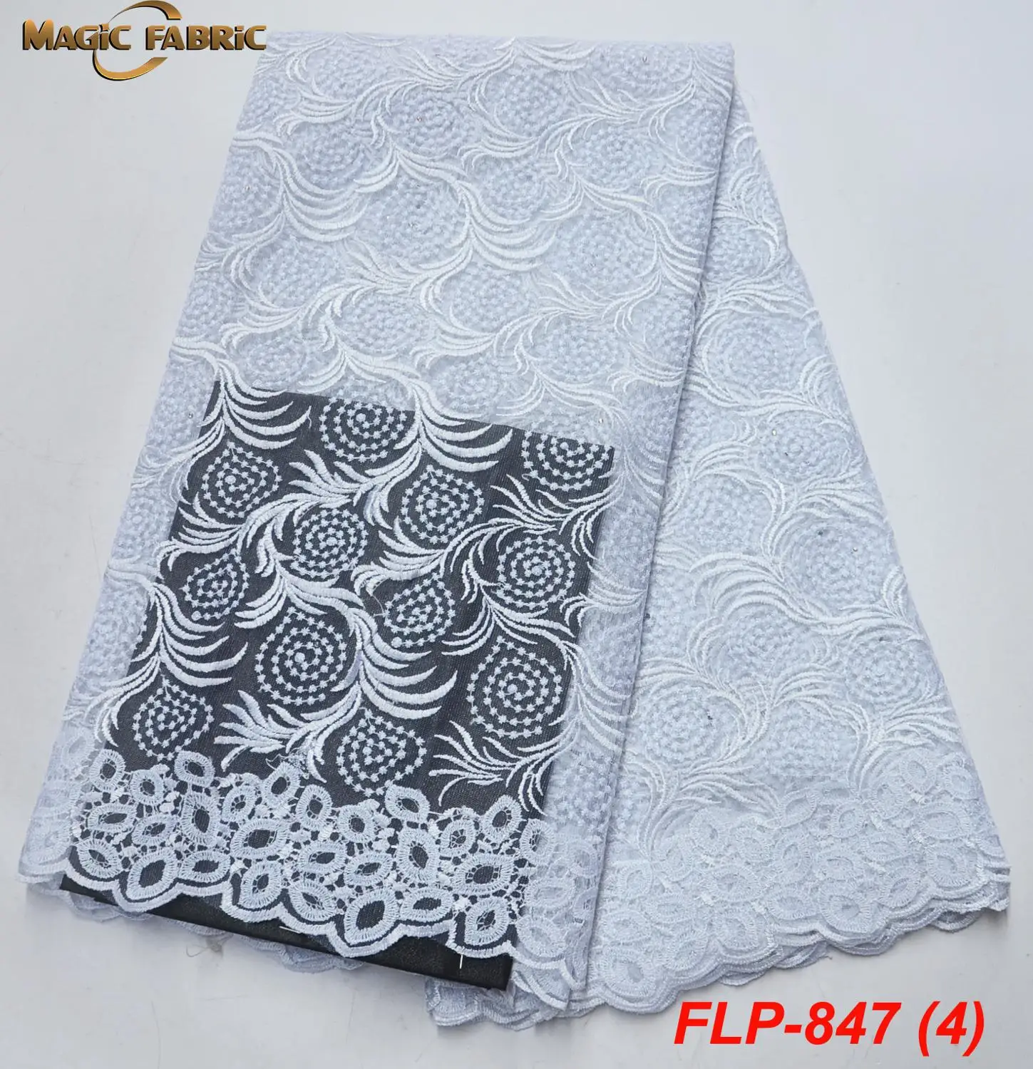 

2019 Latest Embroidered nigerian lace fabric Tulle Lace Fabric, african lace fabric White For Wedding dress FLP-847