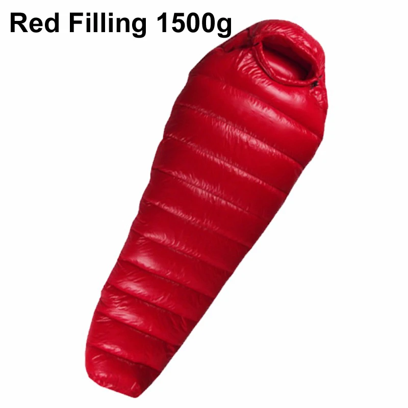 Red 1500g Зимний спальный мешок на гусином пуху для взрослых, для кемпинга, походов, водонепроницаемый спальный мешок на гусином пуху, зимний - Цвет: Red 1500g