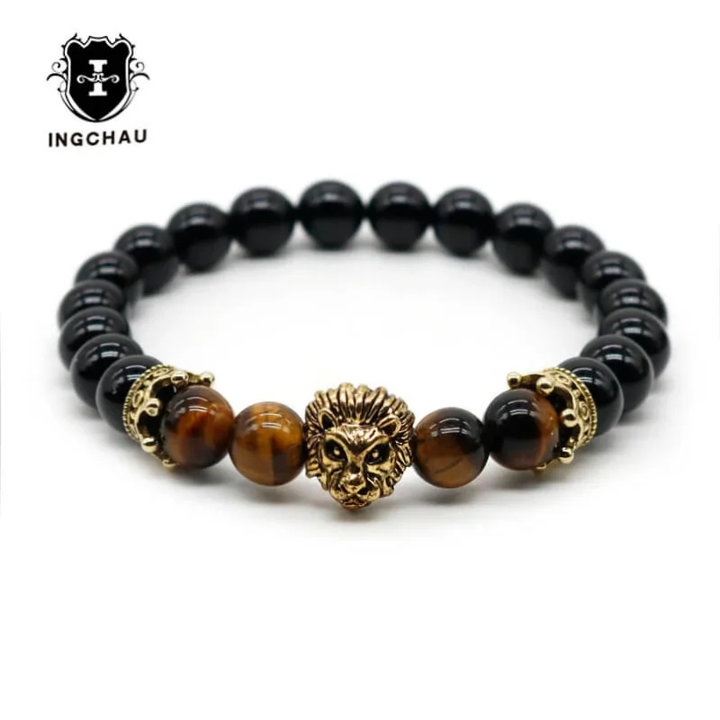 Античный золотой браслет с головой льва в виде животного мужские черные браслеты