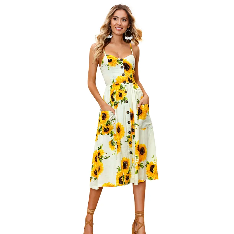 Womens Summer Dress 2019 Sexy Midi Ladies Vintage Plus Size Backless Straps Dresses Button Vestidos Casual Female Sundress | Женская