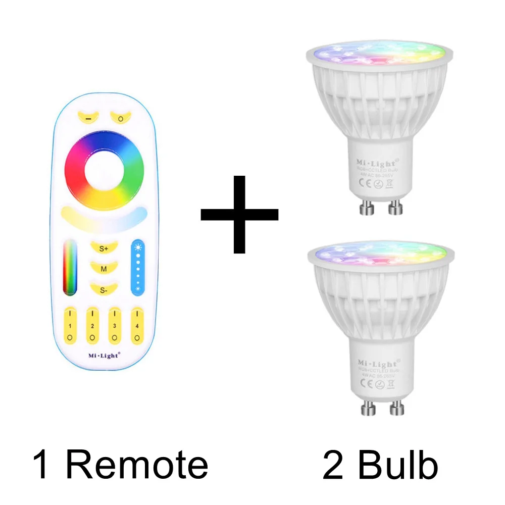1 Remote with 2 Bulb Светодиодный светильник Mi с регулируемой яркостью 4 Вт GU10 RGB CCT(2700-6500 K) Светодиодный светильник для украшения помещений+ беспроводной светодиодный пульт дистанционного управления 2,4G RF - Испускаемый цвет: 1 Remote with 2 Bulb