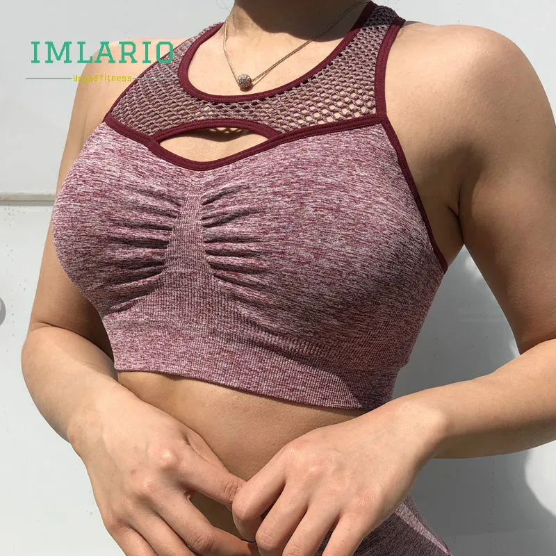 Imlario Sexy Push Up Seamless Yoga Bra Women High Impact Gym Fitness Crop Top Evelet Compression Wirefree Sports Mesh Activewear | Спорт и