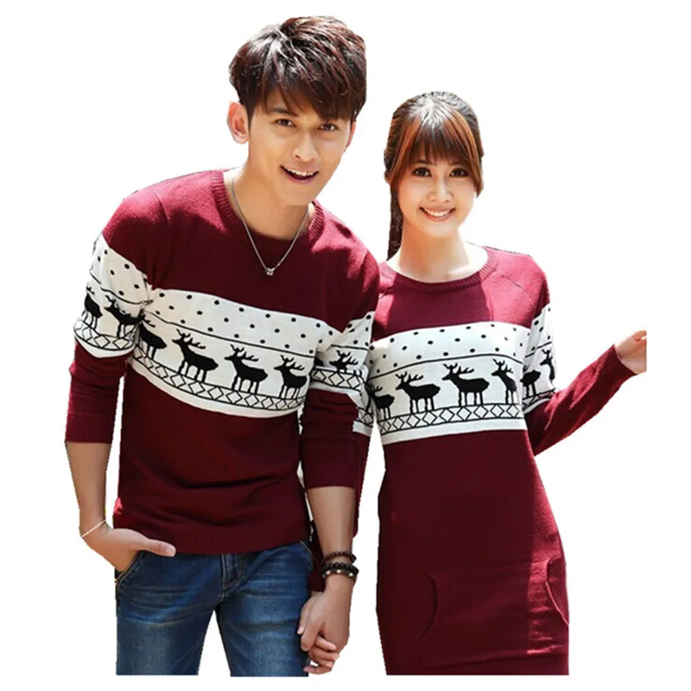 Cute love couple sweater / dress costume 2018 autumn winter deer pattern long sleeve knit great christmas valentine gift | Женская