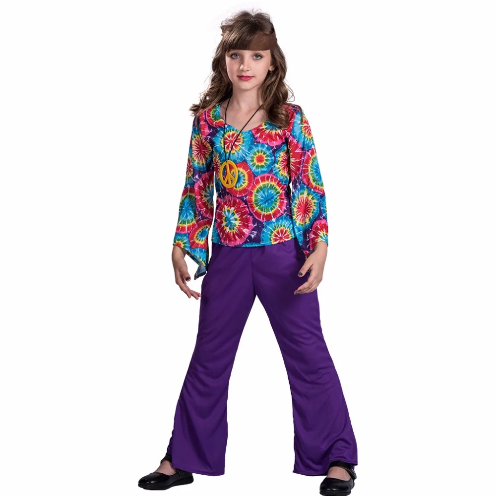 Kids Для мужчин 70s ретро Hippie Peace и любовь Косплэй для взрослых; костюм для Хэллоуина; Детские карнавальные костюмы вечерние Для женщин Семья группа нарядное платье для пар - Цвет: Kids