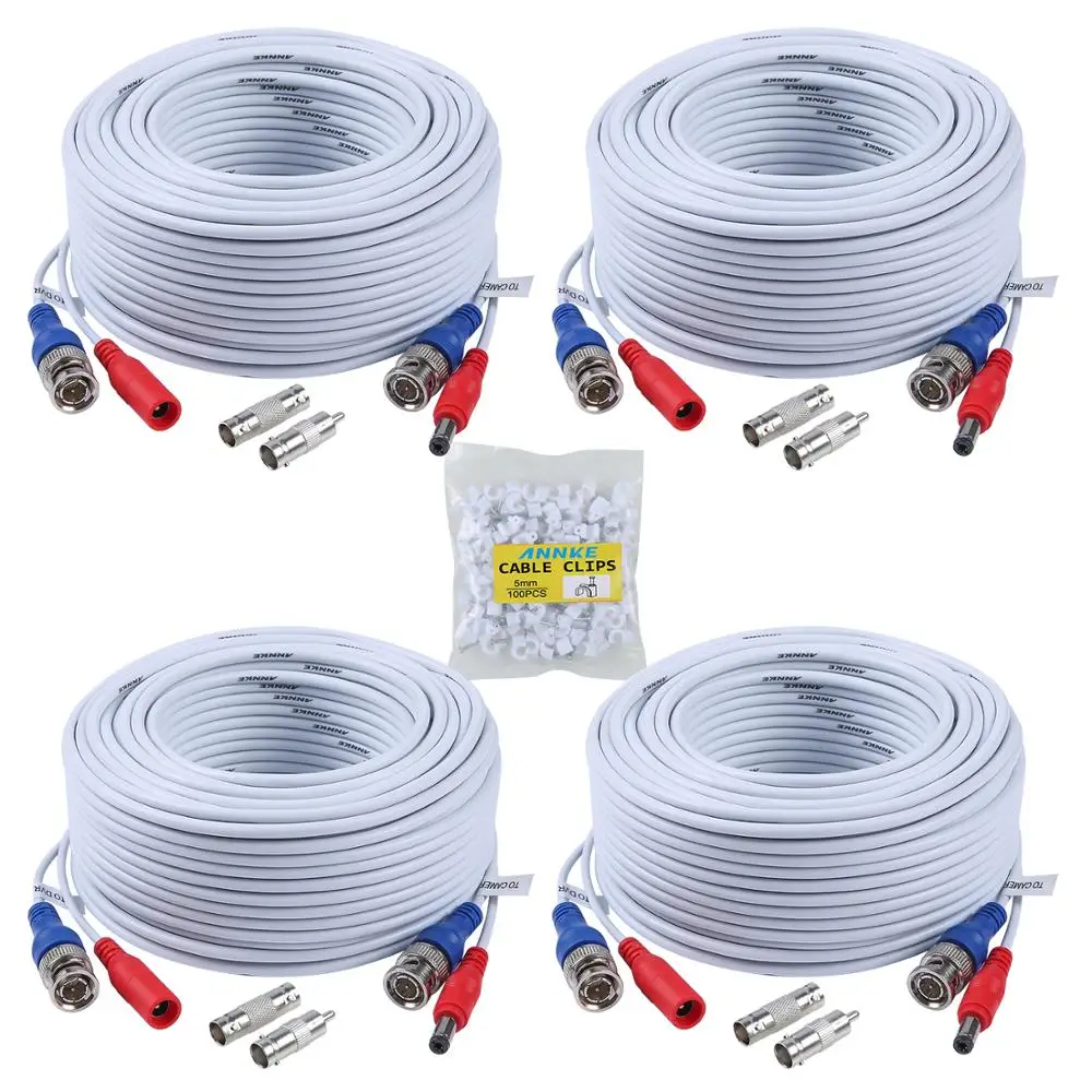 ANNKE 4 Pack 30M 100ft CCTV Cable BNC + DC Plug Video Power 