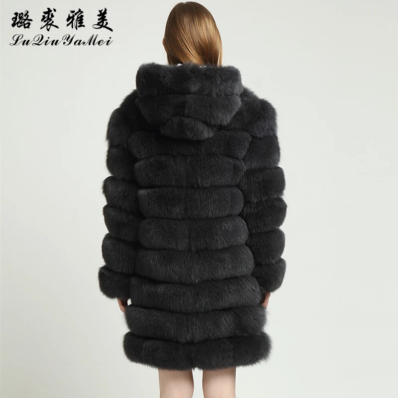 Шуба с капюшоном из натурального Лисьего меха 80 см 2020 зимнее пальто размера плюс |