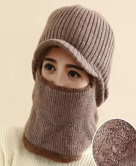 brown Bingyuanhaoxuanутепленная вязаная шерстяная шапка, Мужская зимняя шапка, сохраняющая тепло, Балаклава, маска для лица, шапки для женщин, шапка двойного назначения Gorro - Цвет: brown