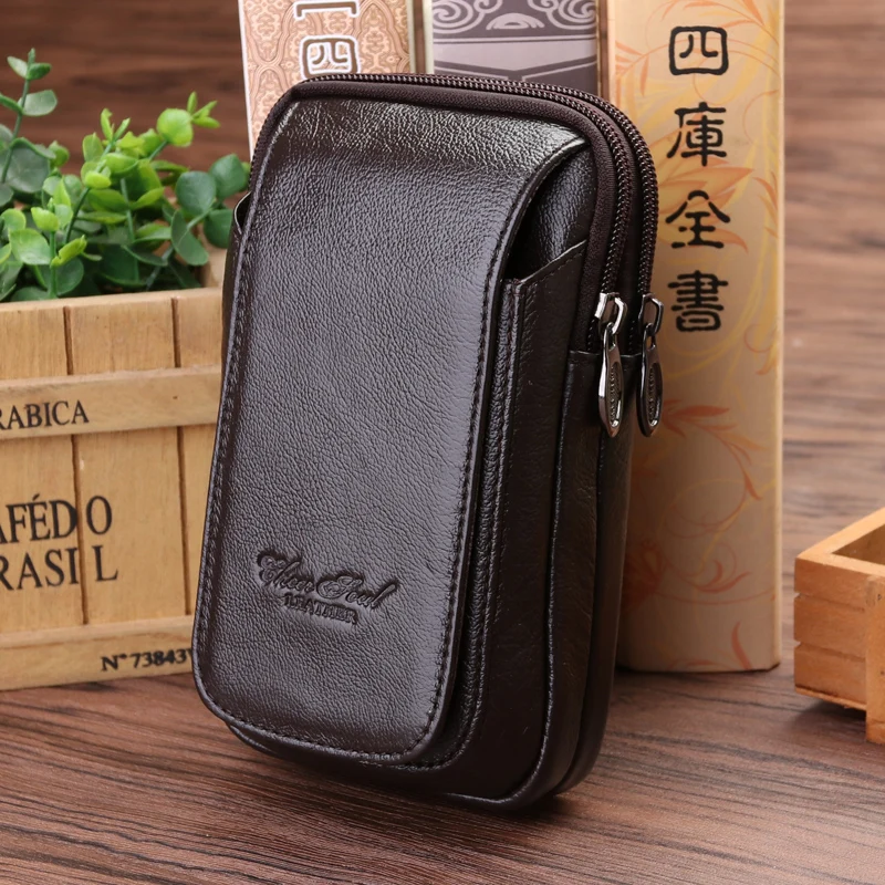 

CHEER SOUL Men Genuine Leather Fanny Waist Bag Cell/Mobile Phone Coin Purse Pocket Belt Bum Pouch Pack Black