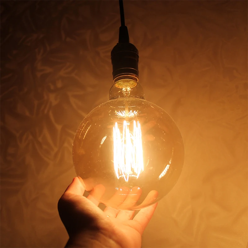 Винтажная лампочка G95 ST64 Эдисона E27 40W 110V Ampoule теплый белый свет нить накаливания