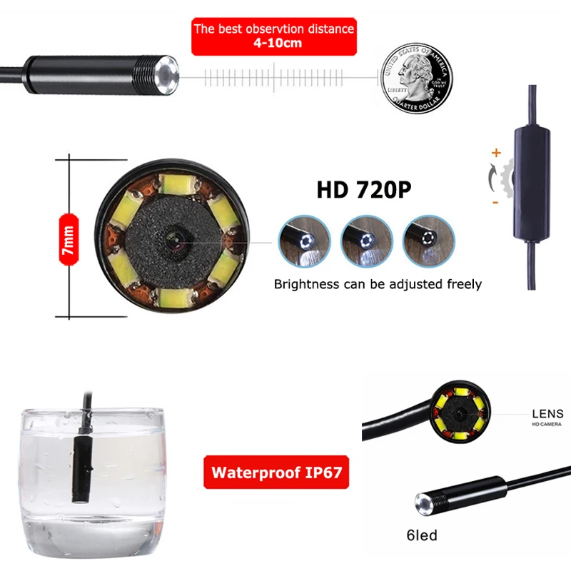 Эндоскоп 2 в 1 микро-usb эндоскоп для телефонов Android и ПК объектив 7 мм трубка осмотра