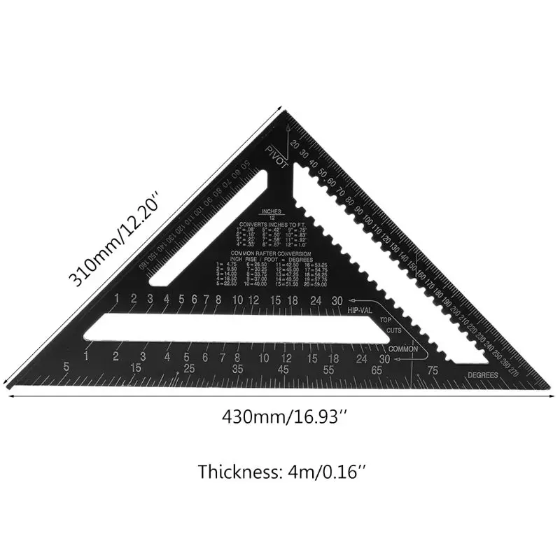 12Inch Aluminum Alloy Metric Triangle Ruler Angle Protractor Square Woodwork Gauge High Precision Measuring Tool | Инструменты