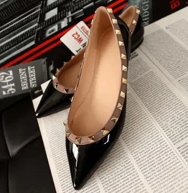2017 Женщина Балетки Обувь Из Натуральной Кожи Заклепки Острым Носом Случайные