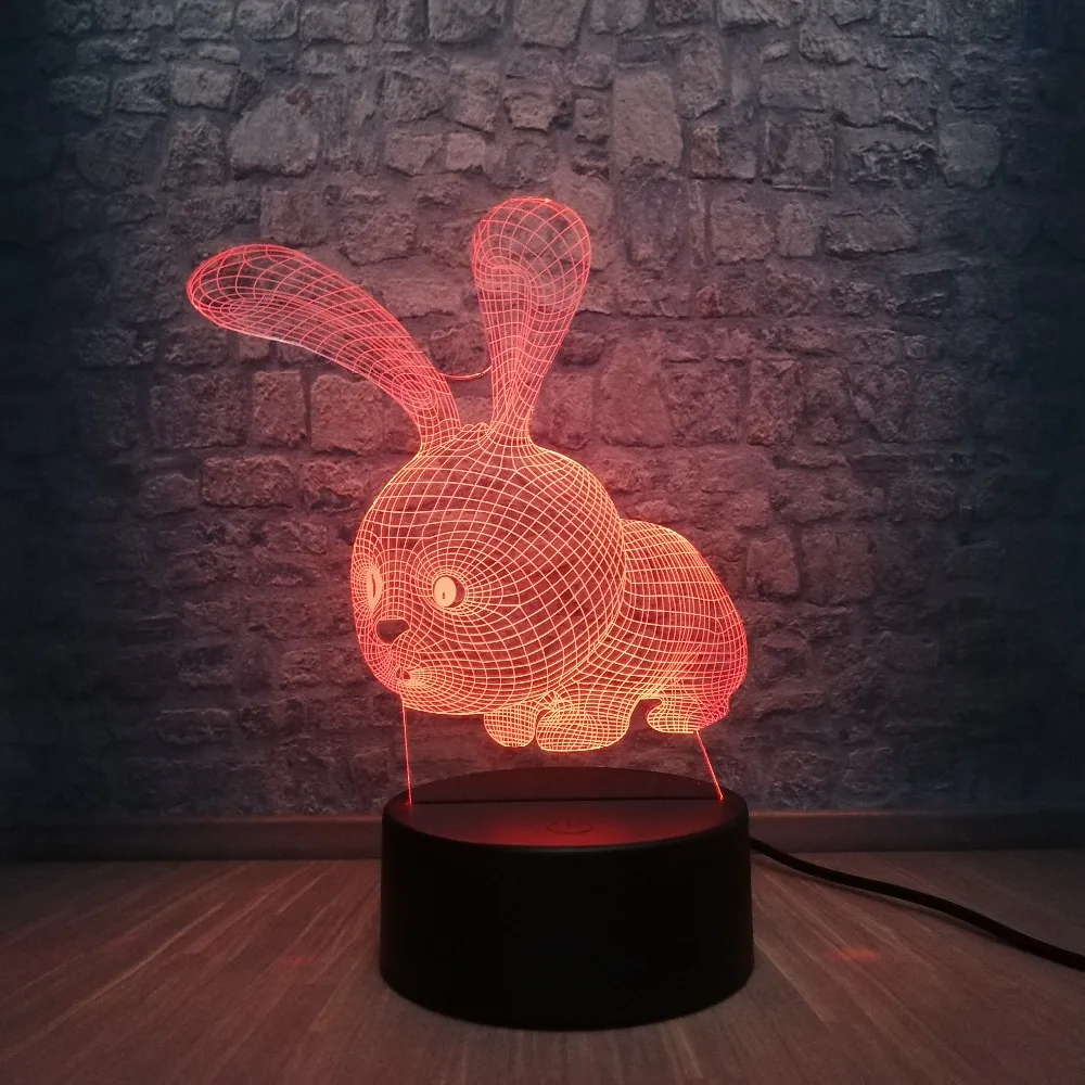 3D светодиодный ночной Светильник для девочек с красивым рисунком кролика из