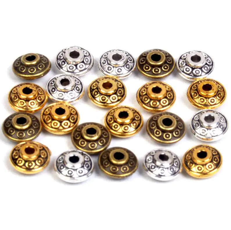 UF mixed 6mm 100pcs 8 мм, 100 шт./лот, винтажные бронзовые и золотые бусины с узором в виде колеса, тибетские серебряные бусины для изготовления браслетов и ювелирных изделий - Цвет: UF mixed 6mm 100pcs