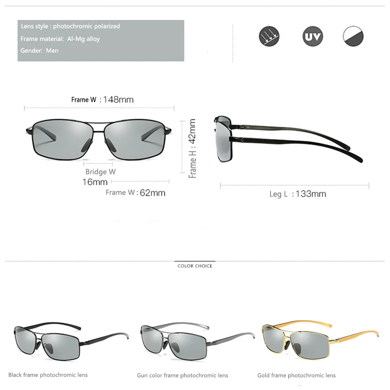 Солнцезащитные очки Мужские TOPSPORTS фотохромные поляризационные для вождения