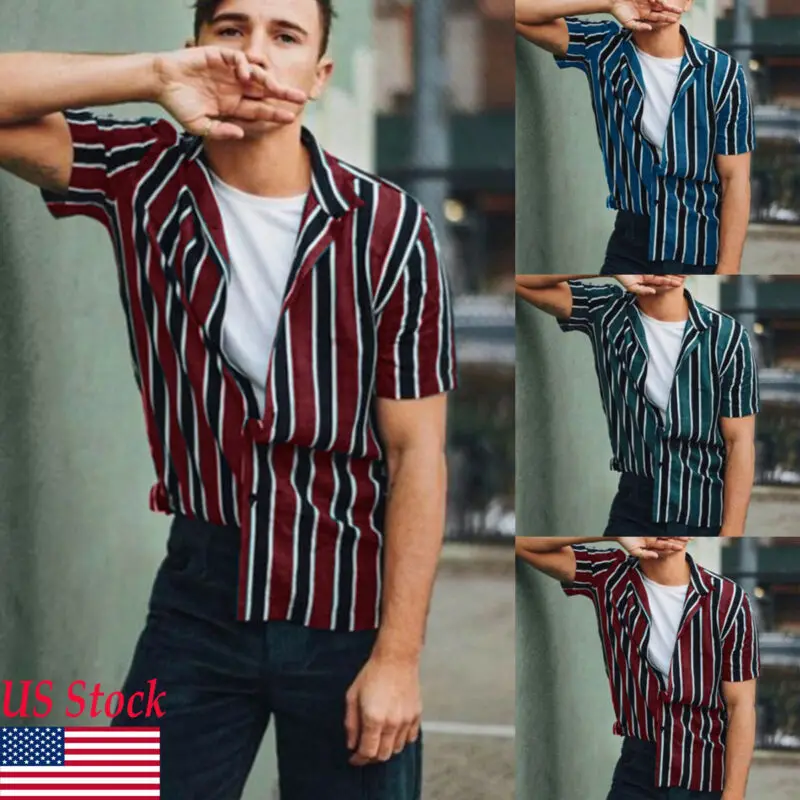 Summer Hot Casual Men Stripe Shirt Rich Easy Care Classic collar Formal Short Sleeve | Мужская одежда