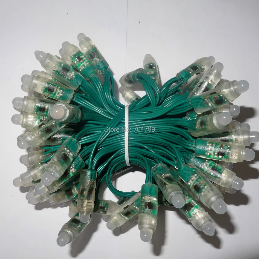 100 шт. DC12V адресуемых 12 мм WS2811 led smart pixel узел с Зеленая проволока (20AWG) IP68 Номинальная