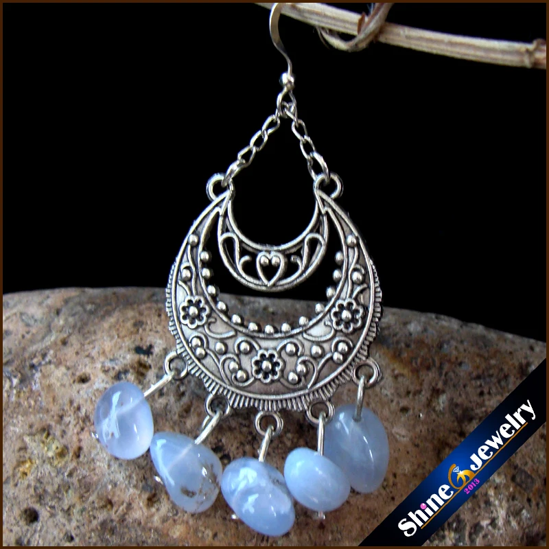 Винтажные тибетские стильные модные украшения серьги для женщин с натуральным