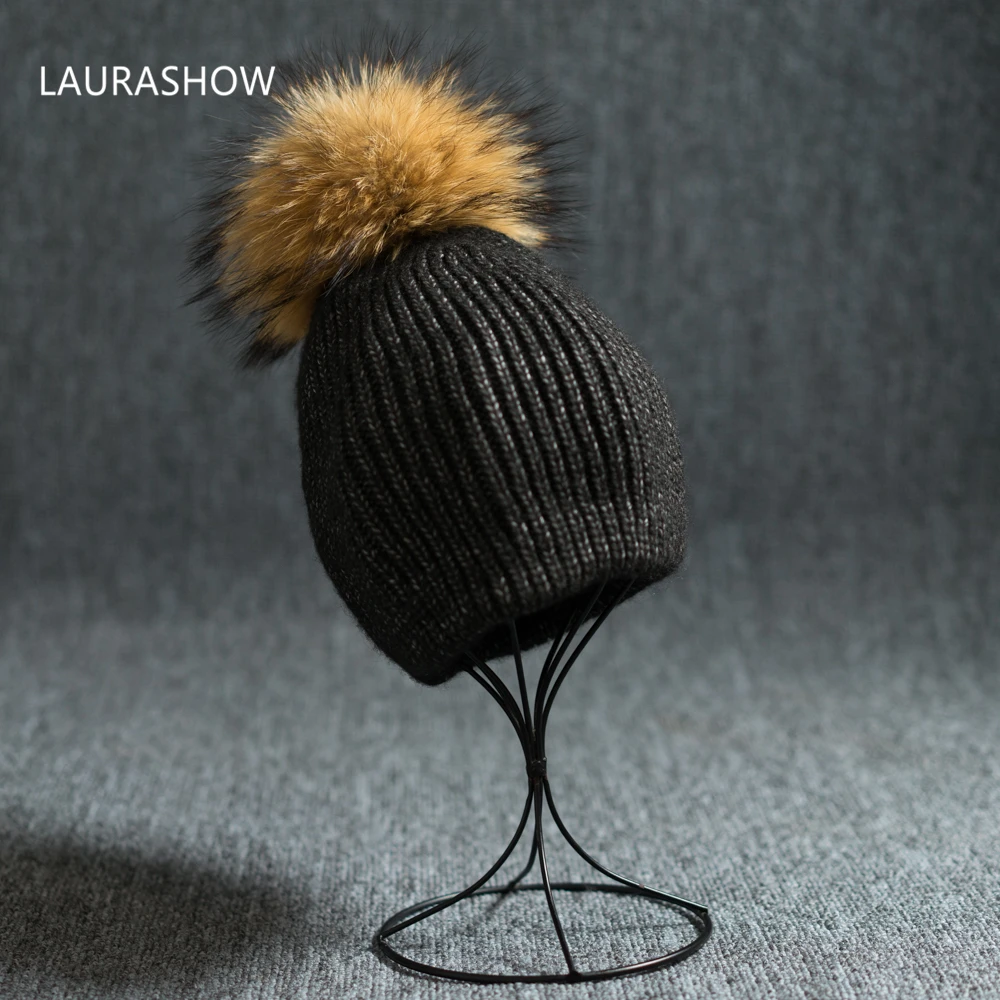 Lorashow взрослых зимняя брендовая бейсболка 16 см настоящий шарик из меха норки Pom шапка с помпоном для леди шапка трикотажная шапка Skullies женские шапочки