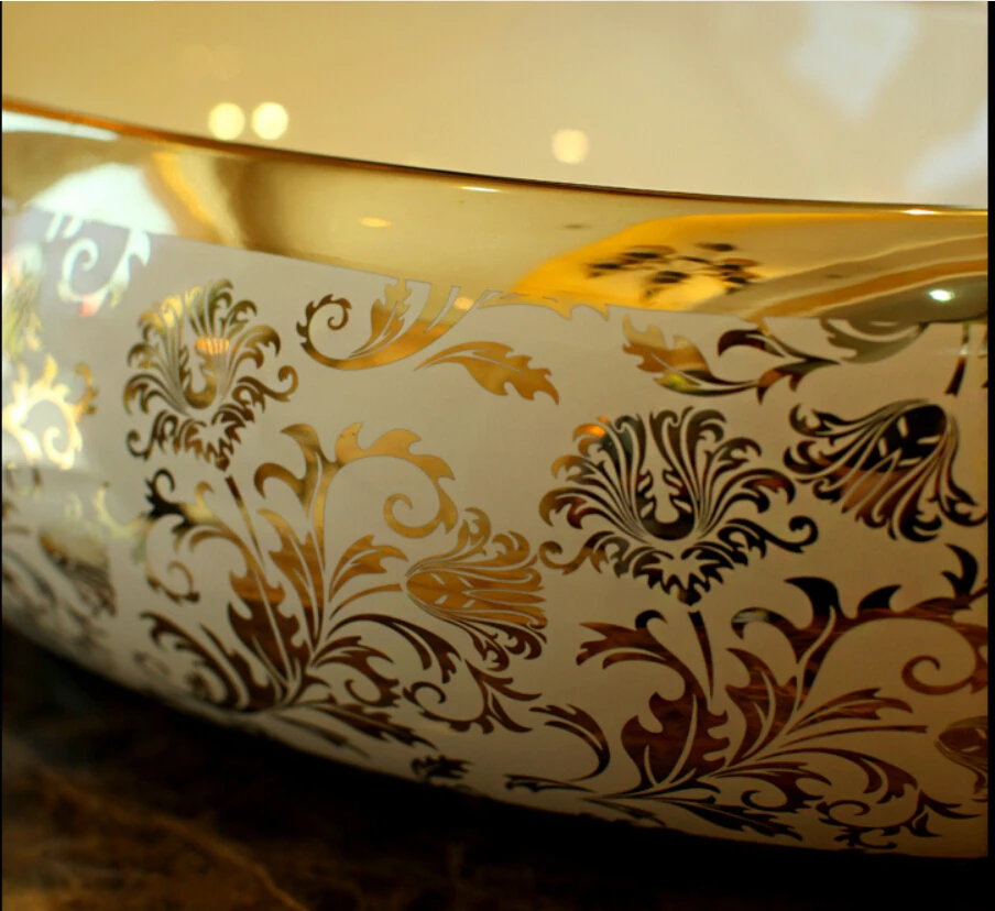 

Oval Bathroom Lavabo Ceramic Counter Top Wash Basin Cloakroom Hand Painted Vessel Sink bowl 5014