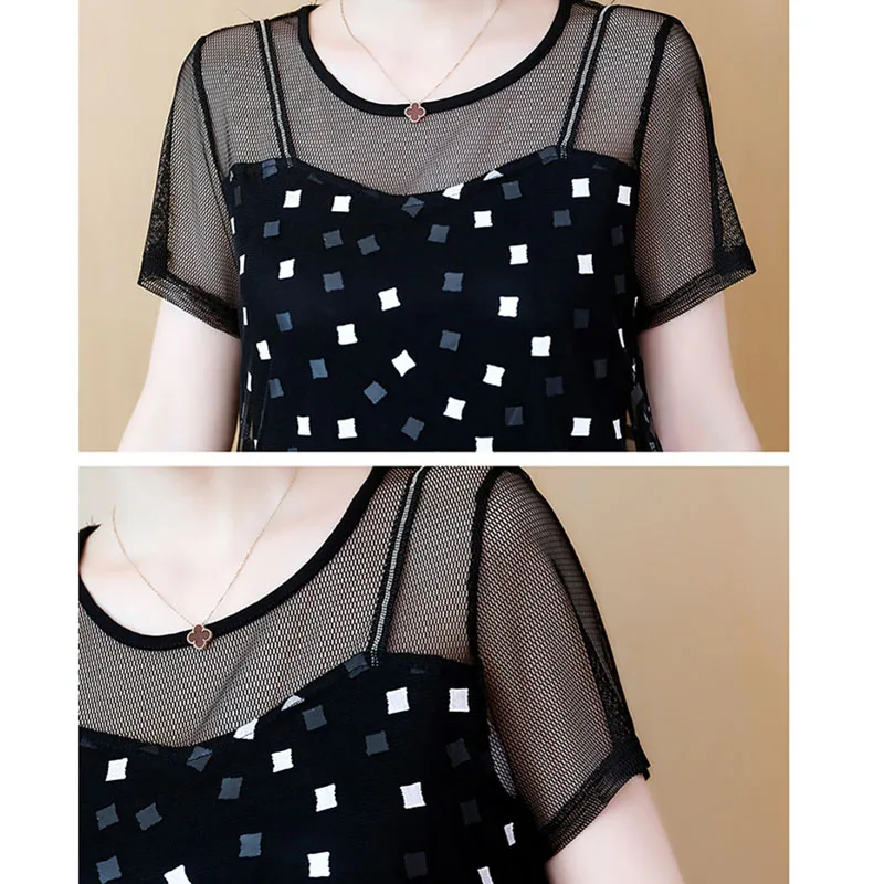 Summer printing women's clothing Sexy mesh stitching dresses Elegant slim plus size dress female 2019 | Женская одежда