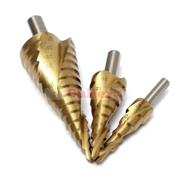 3 шт. спиральные ступенчатые сверла из быстрорежущей стали с рифленым