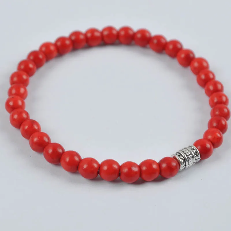 6 мм Сердолик/Howlite/Песчаник/Малахит/тигровый глаз/Пикассо/Mookaite/картина камень шарик браслет из тибетского серебра стрейч-бижутерия - Окраска металла: Red Turquoise