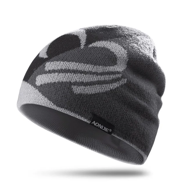 Black with grey Вязаная шапка унисекс, теплые зимние шапочки Skullies для сноуборда, велосипеда, головные уборы для мужчин и женщин, кепка для бега и пешего туризма s - Цвет: Black with grey