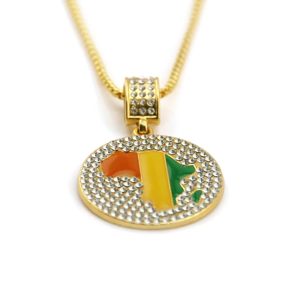 Iced Out Bing кулон Карта Африки ожерелье для женщин мужчин золото Цвет Эфиопский