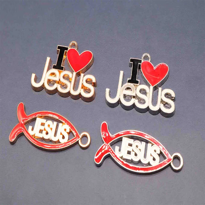 30 шт./подвеска Я люблю Иисуса аксессуары для подвесок с крестом Христа рыбы. Кулон