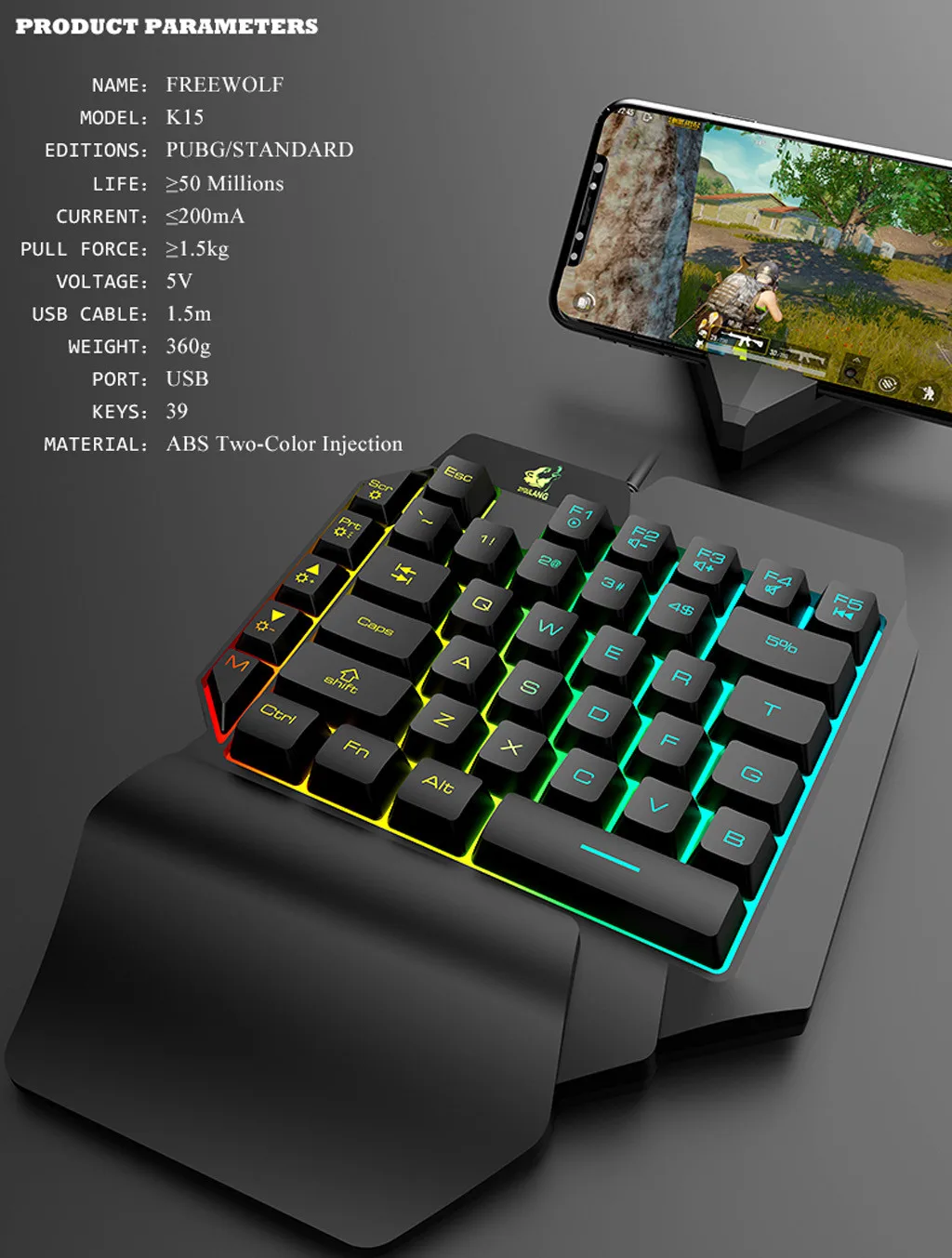 OMESHIN эргономичная многоцветная игровая клавиатура с подсветкой со светодиодный 39 клавишами мембранная клавиатура с одной рукой комплект для домашнего офиса 18A