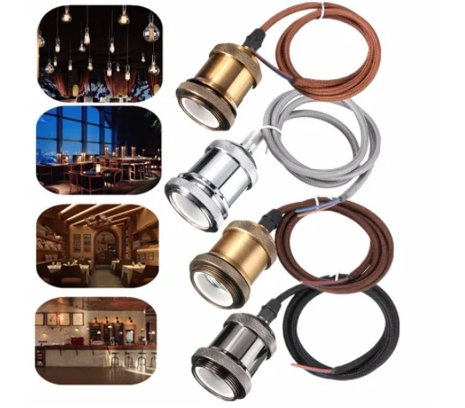 Винтажный патрон для лампы E27 с кабелем керамическая розетка + Потолочная