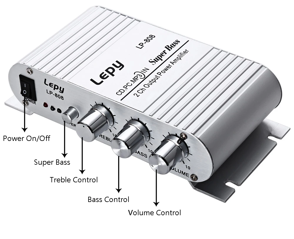 Lepy LP-808 Портативный 12 V Super Bass усилитель совместим с мотоциклетные MP3 объемом